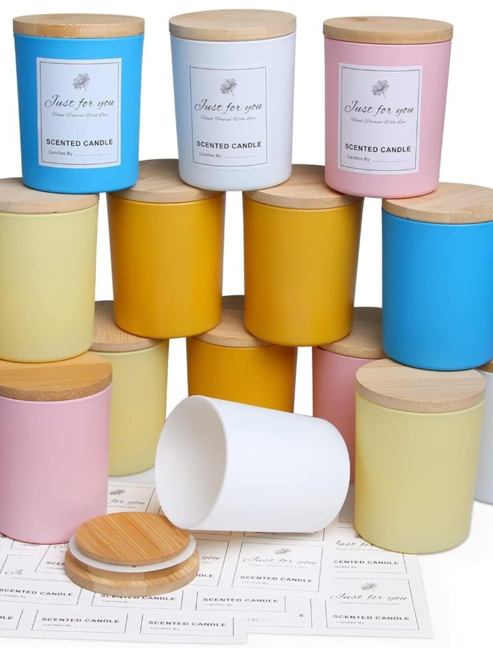 15 Pack 7 OZ Colorful Candle Jars with Bamboo Lids